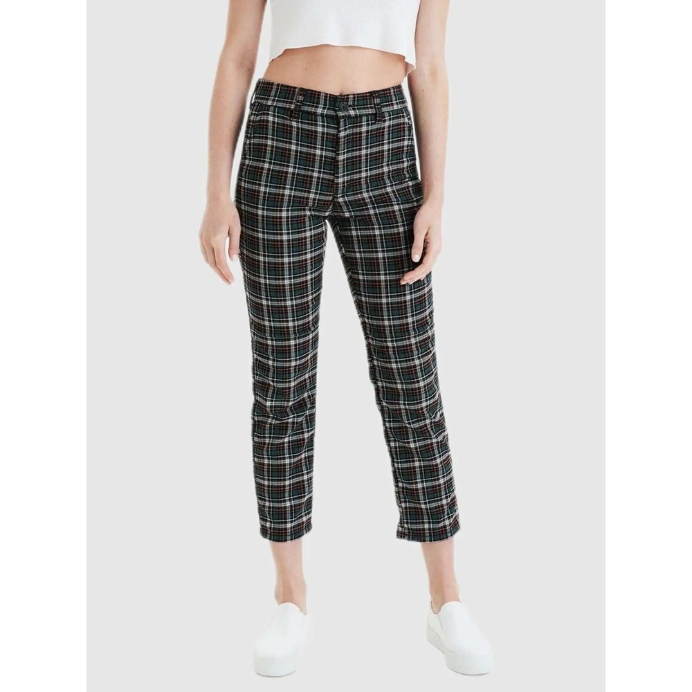 American Eagle Super Hi-Rise Skinny Trouser Green Plaid Pants Size 4 Preppy